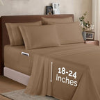 Elegant Comfort 1500 Premium Quality 6-Piece Bed Sheet Set - 18-24 Inch Extra Deep Pocket, Smart Storage Pockets, Wrinkle Free Ultra Soft 6PC Extra Deep Pocket Sheets, Full, Taupe - Image 2