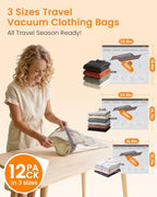 Vacuum Seal Bags for Clothing Travel with Rechargeable Cordless Pump, 12 Pack Compression Space Saver Bags for Packing, Luggage and Seasonal Storage - Image 2