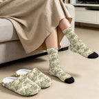 Toile de Jouy Fuzzy Slipper with Socks for Women Cozy Slipper Indoor - Image 4