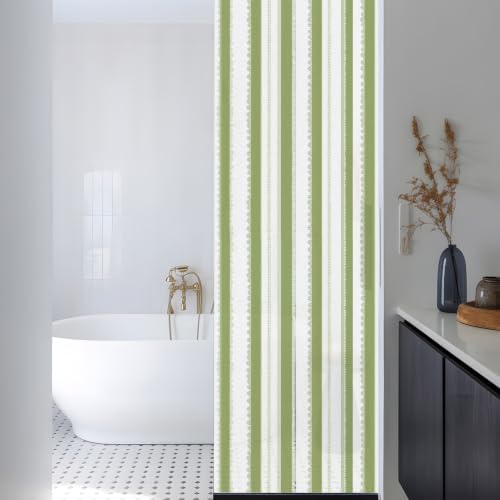 Window Privacy Film Frosted, Sage Green Striped Reusable Static Cling Window Tints, Farmhouse Vertical Stripes Geometric Heat Control Windows Films for Offices, Balcony, 29.5 x 118 Inches - Image 3