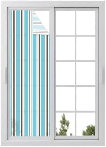 Window Privacy Film Frosted, Blue Brown Striped Reusable Static Cling Window Tints, Modern Farmhouse Vertical Stripes Heat Control Windows Films for Offices, Balcony, 29.5 x 118 Inches by Unknown
