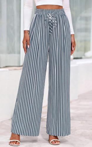 PRETTYGARDEN Womens Pants Elastic Waist Striped Lightweight Palazzo Pant - Image 3