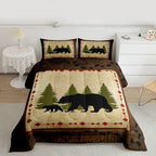 Rustic Farmhouse King Size Bear Paw Print Comforter Set - Wild Bear Bedding, Nature Woodland Decor, Down Comforter & Duvet Insert in Brown & Green - Image 2