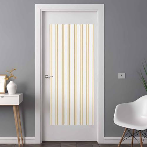 Window Privacy Film Frosted, Yellow Lines Non-Adhesive Static Cling Window Tint, Modern Vertical Striped Vintage Minimalist Insulated Windows Frosted Films for Living Room, 35.4 x 78.7 Inches - Image 3