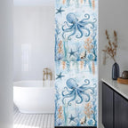 Window Privacy Film Frosted, Coastal Octopus Reusable Static Cling Window Tints, Blue Ocean Coral Summer Beach Seaweed Heat Control Windows Films for Offices, Balcony, 29.5 x 118 Inches - Image 3
