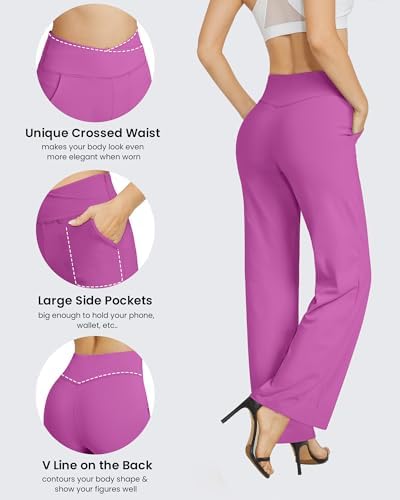 G4Free EverGoing Wide Leg Yoga Pants for Women Crossover Waist with Pockets - Image 4