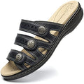Women's Comfort Leather Slides Lightweight Flat Sandals Cute Slip On Casual Walking Slippers by Hueneph