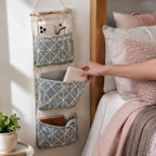 Hanging Wall Storage Bag - 3-Pocket Fabric Organizer for Dorm, Bedside, Nightstand, Small Spaces - Image 5