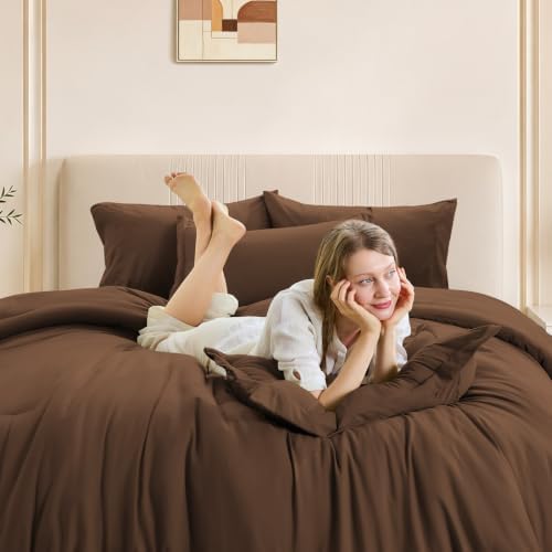 FUANNA Brown Twin Comforter Set 5 Pieces, Bed in a Bag Soft Bedding Sets - Image 2