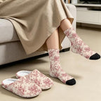 Toile de Jouy Fuzzy Slipper with Socks for Women Cozy Slipper Indoor - Image 4