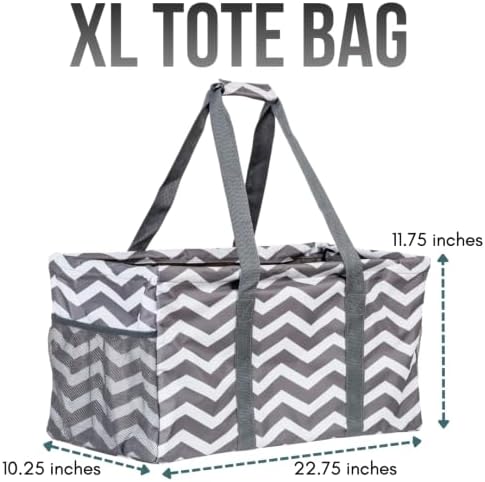 Extra Large Utility Tote Bag - Oversized Collapsible Beach Bag - Chevron Gray - Image 3