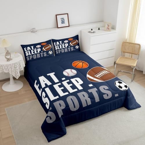 Feelyou Football Comforter Set Kids Basketball Basketball Ball Games Comforter for Boys Girls Sports Theme Bedding Set Breathable Comforter Inner Fill Room Decor Duvet Set Toddler Size - Image 3