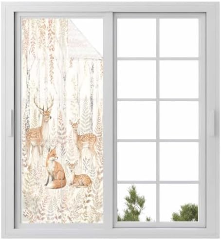 Window Privacy Film Frosted, Thanksgiving Static Cling Door Window Covering, Fall Deer Fox Animals Orange Leaves Vines UV Blocking Windows Film for Office, Hotel, Bedroom, 29.5 x 78.7 Inches by Unknown