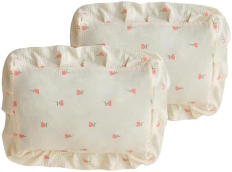 100% Cotton Muslin Toddler Pillowcase 2 Pack，13"x 18" Ultra Soft Breathable Travel Pillow Case Cover,Ruffle Pillow Case for Newborn,Nursery,Boys,Girls,Machine Washable by CLoucl