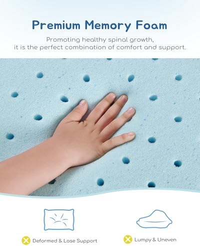 Toddler Pillow, Adjustable Memory Foam Small/Mini Pillow for Toddler 2 Years & Above, for Kids Sleeping, Napping or Traveling, Washable No Zipper Pillowcase, 13” x 18”, Blue - Image 3