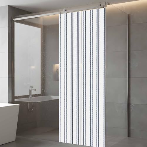 Window Privacy Film Frosted, Navy Blue Striped Static Cling Door Window Covering, Modern Vertical Stripes Minimalist UV Blocking Windows Film for Office, Hotel, Bedroom, 29.5 x 78.7 Inches - Image 5