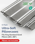 King Standard Pillow Cases - 6 Pack Pillowcases, 20" x 36" - Grey Stripes - Image 2
