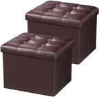 AmasSmile Ottoman with Storage,Folding Stool,17" Leather,Brown 2 Pack by AmasSmile