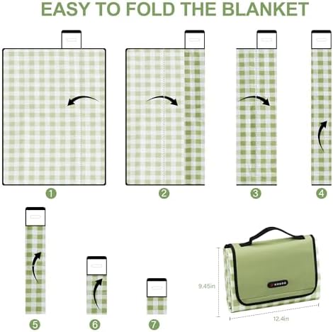 HX&OD Picnic Blanket Outdoor Extra Large Picnic Mat 80"X60" Camping Blanket Beach Blanket Foldable Waterproof Sand Mat Hiking Travel Family Concerts(Green) (Pack of 2) - Image 7