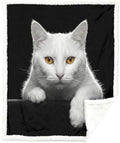 White Cat Sherpa Blanket Animal Print Throw Blanket for Women and Men Soft Warm Cozy 50x60 Inches Cute Minimal Design Bedroom Couch Decor Gift for Birthday Housewarming Anniversary by Sleepwish