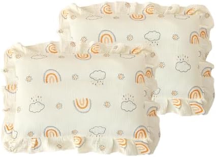 100% Cotton Muslin Toddler Pillowcase 2 Pack，13"x 18" Ultra Soft Breathable Travel Pillow Case Cover,Ruffle Pillow Case for Newborn,Nursery,Boys,Girls,Machine Washable by CLoucl