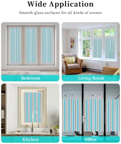Window Privacy Film Frosted, Blue Brown Striped Static Cling Door Window Covering, Modern Farmhouse Vertical Stripes UV Blocking Windows Film for Office, Hotel, Bedroom, 29.5 x 78.7 Inches - Image 7