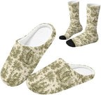 Toile de Jouy Fuzzy Slipper with Socks for Women Cozy Slipper Indoor by Baxinh