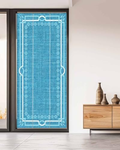 Window Privacy Film Frosted, Azure Blue Botanical Non-Adhesive Static Cling Window Tint, Vintage Florals Geometric Minimalist Insulated Windows Frosted Films for Living Room, 35.4 x 78.7 Inches - Image 5
