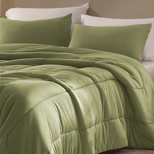SLEEP ZONE 3 Pieces Jersey Knit Bedding Sets with 1 Comforter and 2 Pillow Shams, Soft and Breathable Comforter Set with Women, Men, Adults, Washable (Green, Full) - Image 2