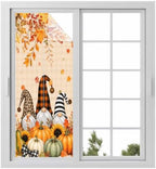 Window Privacy Film Frosted, Thanksgiving Fall Static Cling Door Window Covering, Gnomes Pumpkin Flower Maple Leaf Plaid UV Blocking Windows Film for Office, Hotel, Bedroom, 29.5 x 78.7 Inches by Unknown