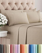 Cal King 6 Piece Bed Sheet Set - Soft & Cooling Sheets - Heathered Beige by CGKUnlimited