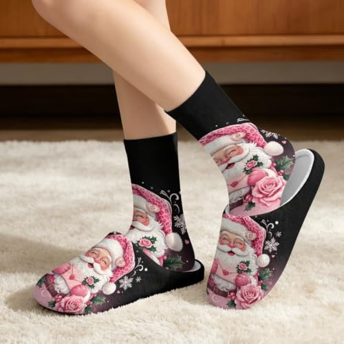 Jeiento Winter Fuzzy Slipper and Crew Socks for Women,Adult Slip-on Close Toe House Slipper,Flat Comfort home Slides - Image 2