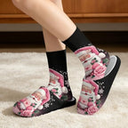 Jeiento Winter Fuzzy Slipper and Crew Socks for Women,Adult Slip-on Close Toe House Slipper,Flat Comfort home Slides - Image 2