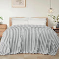 Exclusivo Mezcla Striped California King Fleece Bed Blanket, Light Grey by ExclusivoMezcla