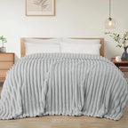 Exclusivo Mezcla Striped California King Fleece Bed Blanket, Light Grey by ExclusivoMezcla
