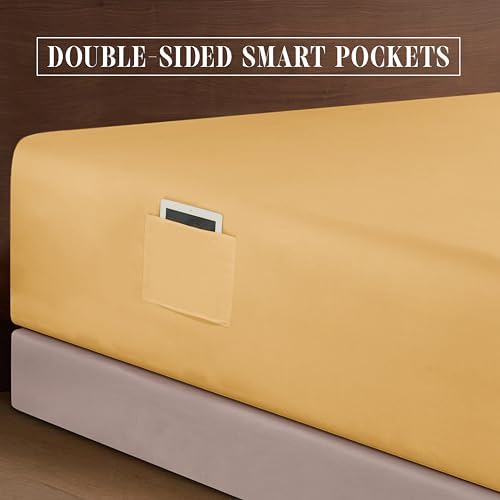 Elegant Comfort 1500 Premium Quality 4-Piece Bed Sheet Set - 18-24 Inch Extra Deep Pocket, Smart Storage Pockets, Wrinkle Free Ultra Soft 4PC Extra Deep Pocket Sheets, Twin/Twin XL, Gold - Image 6
