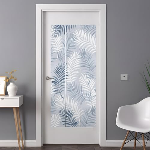 Window Privacy Film Frosted, Navy Blue Botanical Non-Adhesive Static Cling Window Tint, Summer Palm Leaves Foliage Tropical Insulated Windows Frosted Films for Living Room, 35.4 x 78.7 Inches - Image 3