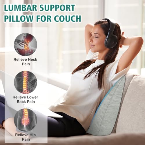 Back Support Pillow for Recliner Soft Dual Layer Lumbar Support Pillow with Shredded Memory Foam Ergonomic Orthopedic Couch Lumbar Cushions for Elderly Lower Back Pain Relief Light Grey - Image 4