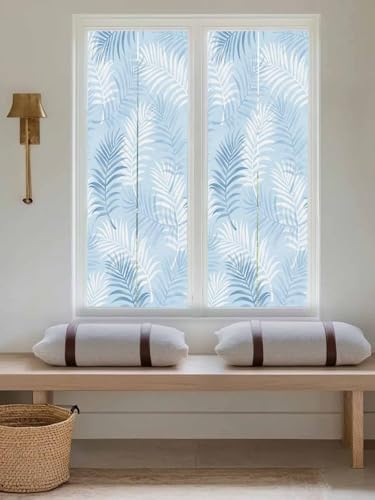 Window Privacy Film Frosted, Light Blue Botanical Reusable Static Cling Window Tints, Summer Palm Leaves Foliage Tropical Heat Control Windows Films for Offices, Balcony, 29.5 x 118 Inches - Image 5