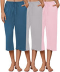 Ekouaer 3 Pack Women Capri Pajama Pants Lounge Pants Pj Bottom with Pockets by EKOUAER