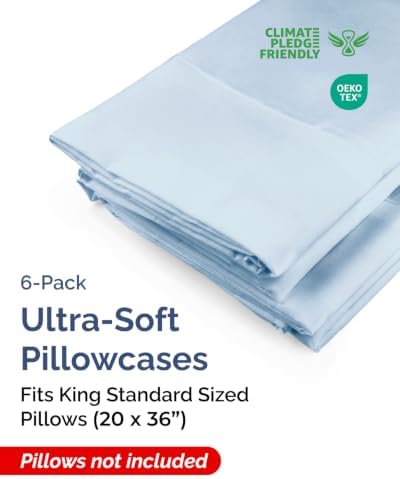 King Standard Pillow Cases - 6 Pack Pillowcase Covers, 20" x 36" - Sky Blue - Image 2