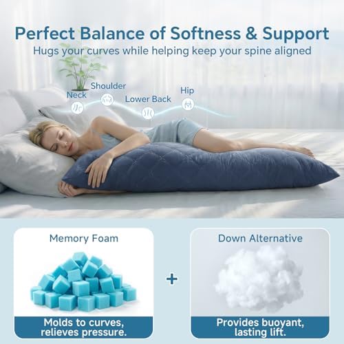 BEDELITE Cooling Body Pillow, Memory Foam Filled, Navy Blue, 20x54 Inches - Image 4