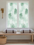 Window Privacy Film Frosted, Mint Green Palm Trees Tropical Reusable Static Cling Window Tints, Summer Beach Botanical Heat Control Windows Films for Offices, Balcony, 29.5 x 118 Inches - Image 5