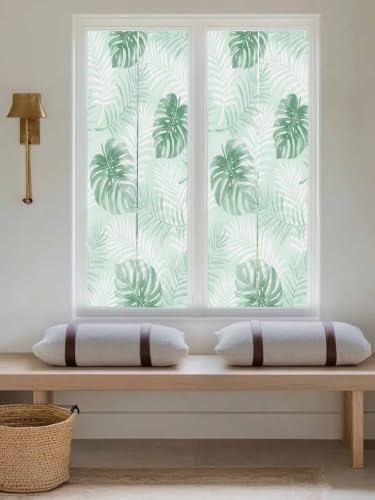 Window Privacy Film Frosted, Mint Green Palm Trees Tropical Reusable Static Cling Window Tints, Summer Beach Botanical Heat Control Windows Films for Offices, Balcony, 29.5 x 118 Inches - Image 5