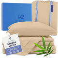 Kickoff Viscose Bamboo Sheets Split King Size 5-pc 100% Organic Bamboo Viscose Bed Cooling Sheets Split King Size Set Cool Bedding for hot Sleepers Sheet Set - Gift Ready Packaging (Beige, SK) by KickoffHome