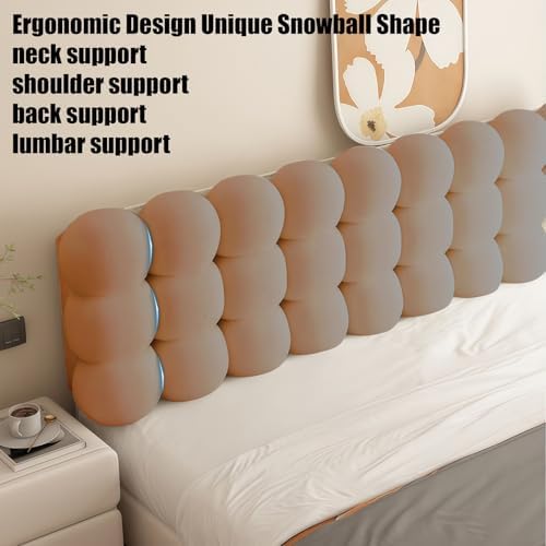 Upholstered Headboard Bed Queen Reading Pillows for Headboard Resting Support Bolster Cushion for Sitting in Bed, Snowball Padded Foldable Backrest for Bedroom Living Room, Khaki 63x24x8 Inch - Image 5