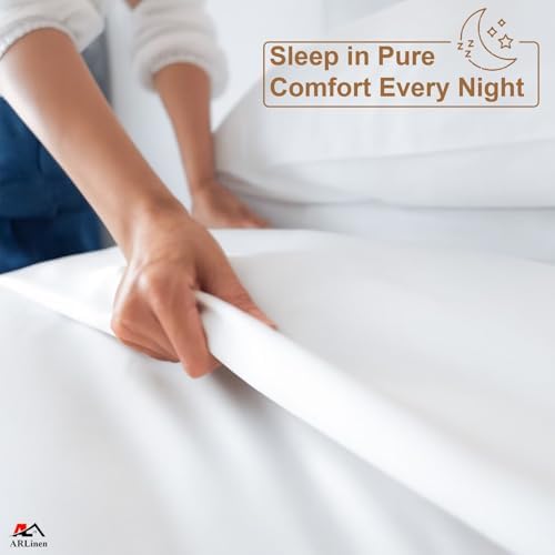 ARlinen Full Sheet Set, 4 Piece Egyptian Cotton, 10-Inch Deep, White - Image 4