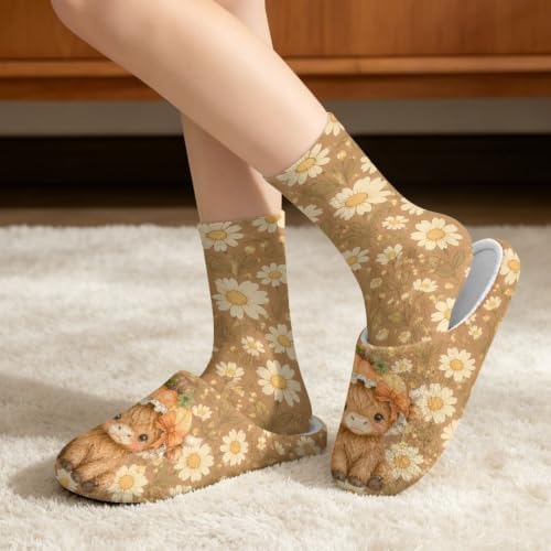 House Slipper and Socks Set for Women Warm Comfy Fuzzy Slipper with Crew Socks Plush Fuzzy Slippers for Indoor - Image 2
