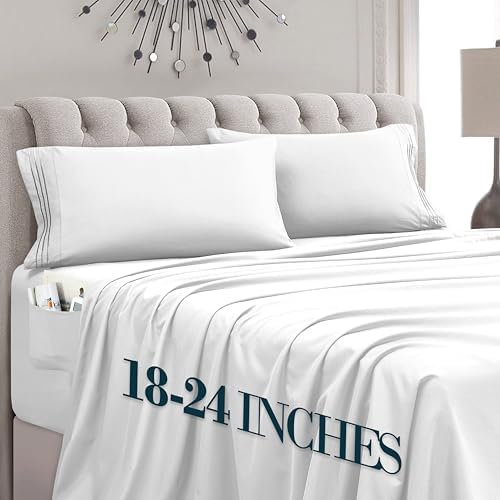Mocassi King Size 4-Piece Bed Sheet Set - 1800 Premium Hotel Quality Microfiber 18-24 Inches Extra Deep Pocket Fitted Sheet- Luxury Soft, Breathable, Wrinkle, and Fade Resistant, White by MocassiLuxuryBedding