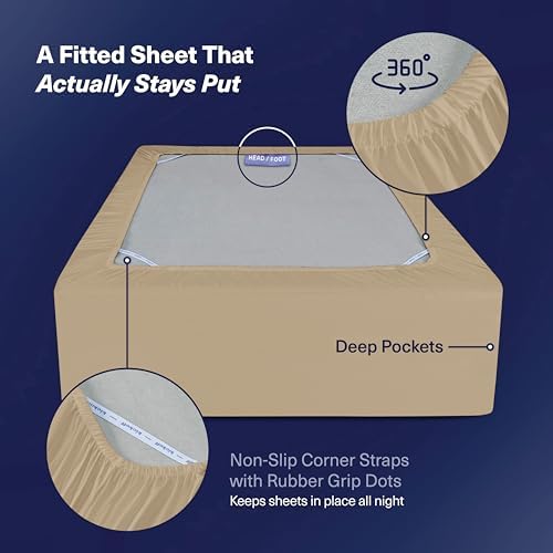Kickoff Viscose Bamboo Sheets Twin XL Size 3-pc 100% Organic Bamboo Viscose Bed Cooling Sheets Twin XL Size Set Cool Bedding for hot Sleepers Sheet Set - Gift Ready Packaging (Sand, TXL) - Image 5